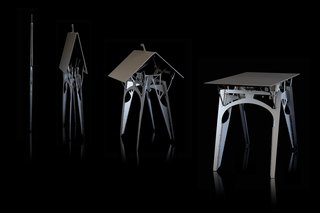 The Cricket table folds up when not in use.