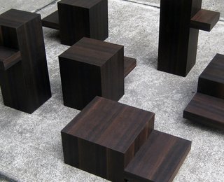 Tendence 2012 at Messe Frankfurt: Talents 10 + 1 - Photo 5 of 10 - The Lift furniture series was released in a wooden version this year. The volumes jigsaw together to create seating and table elements.