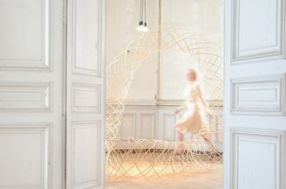 The sunlit interiors of Domaine de Boisbuchet come to life with Dutch designer Maria Blaisse's bamboo structures in the Moving Meshes exhibition. Part organic sculpture, part costume design, these lattice-like forms suggest new possibilities for textile applications in architecture and design.