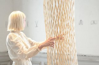 Diagrams along the gallery walls show the permutations that the user might explore when interacting with Blaisse's lattice frameworks. Materials are delicate to the touch but resilient in nature.