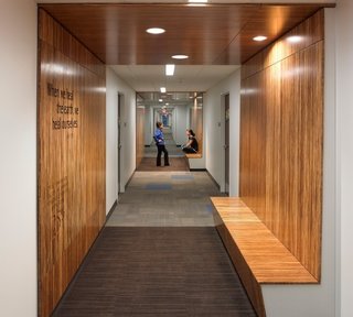 Another sustainable attribute in Greiner Hall, a dorm that houses up to 600 sophomores on campus, are the Plyboo walls throughout.