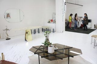 Open Studios at City Modern - Photo 3 of 26 - The three women of Egg stand in the background. They come from backgrounds in woodwork, architecture, sculpture, and urban planning. After meeting in college they came together years later to form the business.