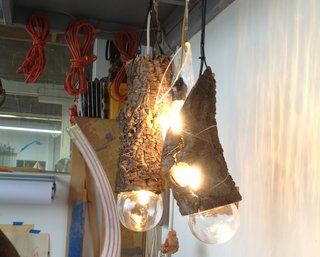 Open Studios at City Modern - Photo 22 of 26 - Daniel's latest work is a foray into lighting. The found-wood vessels stay true to the thread of sustainability found throughout his work.