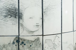 A close up illustration from the kachelöfen in the exhibition.