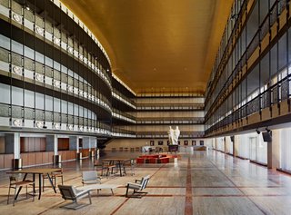 The Promenade of the David H. Koch Theater featuring seating collections designed by Token (foreground), Egg Collective (middle), and Asher Israelow (background). Photo by Frank Oudeman
