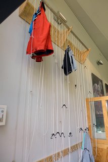 This elaborate coat check system helps to avoid theft—a nice interpretation of one we have seen in Rotterdam's Museum Boijmans Van Beuningen.