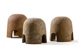 Israeli designer and TED Fellow Adital Ela of S-Sense design also received a BIO 23 Honorable Mention Award for her Terra Stools (2012). These earthen and natural fiber volumes were made by a unique compression process that references ancient building and indigenous techniques. The designer saw herself as a hunter-gatherer of sorts while collecting waste materials from the natural environment and local construction sites. She credits folks such as Daphna Yalon, Tal Bashan, Um Ajaj, and her own grandmother for teaching her this biodegradable, craft-based technique.