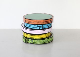 Bent Wood Table, 2012. Printed birch wood and colored glass. By WrongWoods. For Sale $7,500 - $10,000.