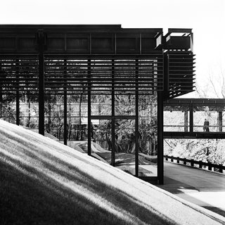Balthazar Korab: Architect of Photography - Photo 2 of 2 - Balthazar Korab, quoted in a new book by John Comazzi, found that Eero Saarinen and Associates’ Deere and Company Headquarters from 1966 "was the most challenging of Saarinen’s buildings to photograph because the darkness and texture of the Cor-Ten steel creates difficult light and shadow conditions. For me it was a project of discovery—I had to discover the architecture over time."