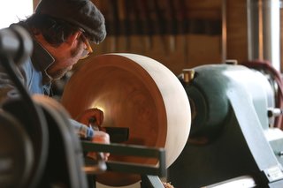 Each of Vogel’s pieces are free-form turned by hand.