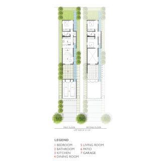 Vibrant Affordable Housing Prototypes in Los Angeles - Photo 11 of 11 - The 99th Street plan is shown here. "Layouts were driven by the most basic design principles: hyper-efficient floor plans that minimize circulation with singularly-located plumbing stacks," Lehrer says. "The roof slope and roof-site drainage was also made as simple as possible. The continuum of public to private space was carefully orchestrated."