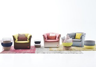 Coat armchairs and Bask storage by Sebastian Herkner for Moroso.
