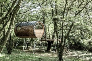 One of the models Parfett designs is the Tube, a slender room that can be built off site. Mellen says the company wants to do more "off-the-peg" designs like the Tube and Pod, to add more affordable and easily integrated models. Each tree house is assembled in pieces via sophisticated computer technology in a warehouse to maximize control and minimize waste and on-site disturbance.