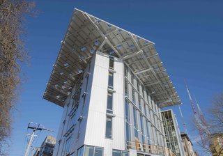 The Bullitt Center, a self-sustaining building collects rainwater and relies on renewable energy and solar power to generate it's electricity opened in Seattle, Washington on Earth Day, April 22, 2013. Photo credit: Brad Kahn
