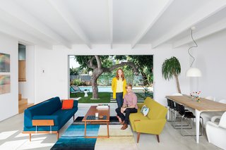 Glee star Jayma Mays and actor Adam Campbell in the living room of their Los Angeles home.