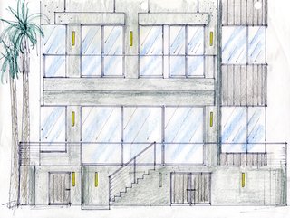 An original sketch of the couple's residence by project designer John A. Turturro of Turturro Design Studios and architect of record Larry Graves of Alliance Design Group.