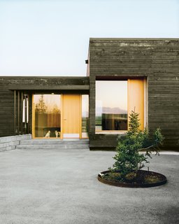 This Modern Cabin Is the Ideal HQ For a Family in Alaska - Photo 11 of 19 - Parson Russell terriers Pepper and Trixie get a glimpse of the large courtyard through a glassy expanse by Marvin Windows and Doors.