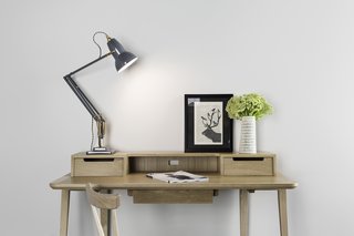 The newly released Original 1227 Brass Desk Lamp in Elephant Grey is at once minimalist and statement making.
