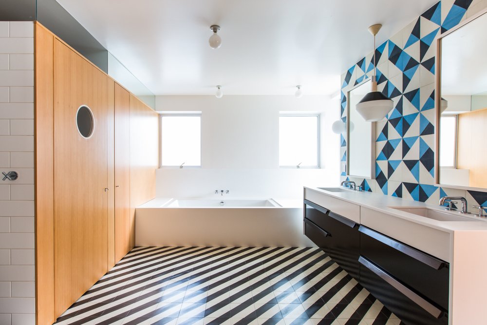 Photo 13 Of 20 In Bathrooms With Transformative Tiles From A Photo 13 Of 20 In Bathrooms With Transformative Tiles From A Bright Geometric Bathroom Renovation Los Angeles Dwell