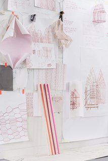 The working color palettes are hues of pinks but Campbell is musing about introducing blues and indigos.