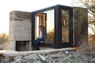 Designed by Taliesin student Dave Frazee, the Miner's Shelter in Scottsdale, Arizona, is a 45-square-foot dwelling that responds to its harsh desert environment with a special metal cover that keeps it shaded at all times.<br><br>Copyright Nathan Rist.