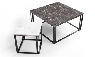 The Iota side tables are topped with black or white marble.