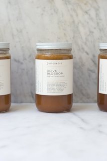 Swanson is partial to the California olive blossom honey she sells. "We age it until it crystallizes and sets into a texture that makes me think of quince paste," she says. "The bees feed on the nectar of Manzanillo and Mission olive trees along with blossoming lupine, gilia, poppy, and helianthella plants which dot the grove. The result is a dense honey with a pronounced warm sweetness reminiscent of dried apricots and candy corn. Beneath the sweetness are hints of cedar, almonds, and olive-y richness."