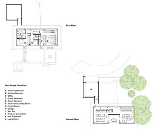 360° House Floor Plan<br><br>A Master Bathroom<br><br>B Master Bedroom<br><br>C Office<br><br>D Guest Bathroom<br><br>E Guest Bedroom<br><br>F Mudroom-Laundry Room<br><br>G Family Room<br><br>H Garage<br><br>I Wet Bar<br><br>J Kitchen-Dining Area<br><br>K Half Bathroom<br><br>L Living Room