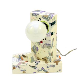 Chen Chen and Kai Williams' Gingko Lamp combines urethane resin, wood, fabric, and acrylic in a terrazzo-like creation.