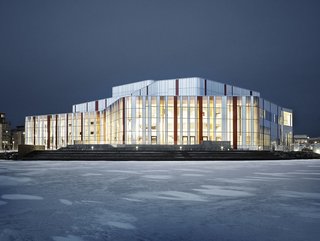 Spira This performing arts center in the city of Joönköping features an undulating glass facade. A pine interior nicely complements the sleek exterior. The building warms the foyer with sunlight and in the summer opens up to a terrace outside. 