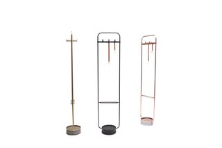 Hangar by Neri&Hu for Offecct contains entryway clutter—the slim metal form is a place to hang coats or bags, with a base of recycled stone that serves as a catchall for other odds and ends.