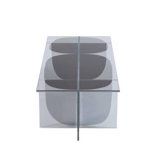 Bipolar table by OS ∆ OOS Contained within the sharp geometry of this transparent table are hazy shapes that change with the position of the observer. 
