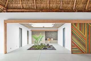 Bursts of Yellow and Indoor Gardens Are Just Two Reasons to Love This Home - Photo 3 of 5 - Architect José Roberto Paredes calls the sliding walls utilitarian artwork. "The doors open to a surprise space, like a secret pathway," he says.