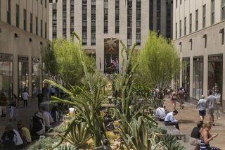 The installation starts at Fifth Avenue and runs toward the ice rink at the base of the iconic Art Deco 30 Rock skyscraper. 