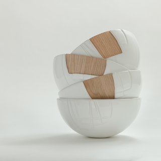 The HN | MADE collection combines ceramics with wood and acrylic. 