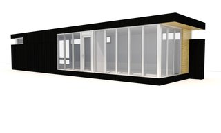 The home is a customized version of the Method Homes Elemental 1 model designed by Pardo. Typically outfitted with one bedroom, the Monogram Modern Home has the same footprint, but with an expanded kitchen and great room in place of a bedroom. 
