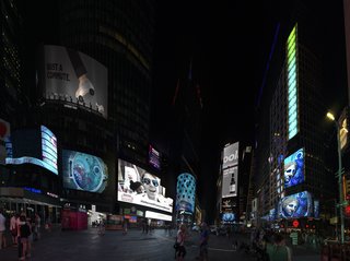 Times Squares Transforms Into a Surreal Fish Tank at Night - Photo 5 of 6 - Ruins float along the bottom of the ocean floor imagined by Stanton. 