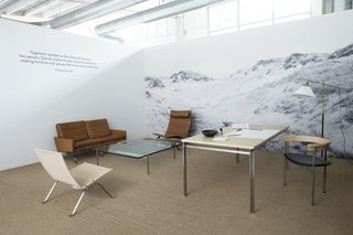 Although steel is prevalent in many of Kjærholm's design, he was inspired by nature throughout his life. Natural materials such as wicker and leather were chosen for their ability to age over time. Featured in Fritz Hansen's headquarters in Copenhagen, a section dedicated to the designer includes other pieces from the collection. 