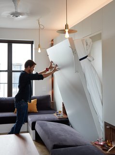 At His 350-Square-Foot Apartment, Small Space Champion Graham Hill Practices What He Preaches - Photo 13 of 15 - The settings for the Haiku Senseme fan by Big Ass Solutions can be adjusted via an app. 