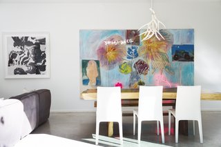 Artwork at left is by Amir Guberstein, entitled CORRIDORS #6. Artwork at right is by Thrush Holmes. Image courtesy Kate LeSueur. 