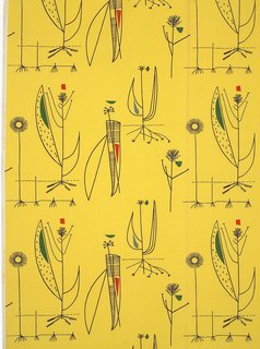 Day’s Herb Antony fabric for Heal’s (1956) is an example of her bright, optimistic prints that were an antidote to the austerity of World War II and were widely embraced as a fresh alternative to traditional floral fabrics. Image courtesy of The Robin & Lucienne Day Foundation. Collection of Jill A. Wiltse and H. Kirk Brown III, Denver.