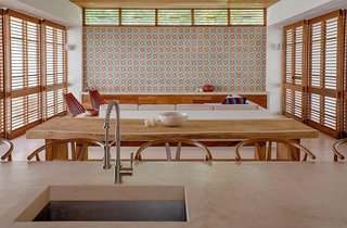 This bold, colorful tile is installed in large sections throughout the entire casa.