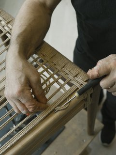 Warp Speed - Photo 10 of 12 - 4. Second Course Benny then weaves side to side, threading a double strand of cord over and under the front-to-back courses. 