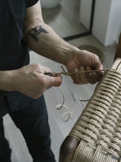 Warp Speed - Photo 11 of 12 - 5. Tie and Tuck </p><p>Throughout the process, the cords are tied together and the knots are concealed under the seat. 
