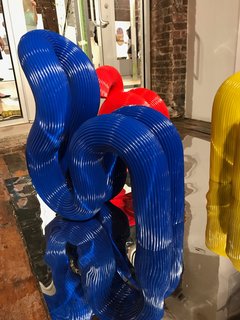 Nice to see Detroit-based artist and designer Ara Levon Thorose at WantedDesign. His graphic sculptures, entitled Tubular Group 01, are handmade using "re-appropriated construction materials" to create a three-dimensional line drawing of a chair.