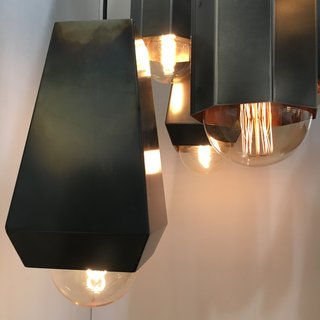 The Hex Light, constructed of steel, is stained and buffed by hand by John Beck Steel. 