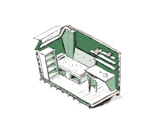 The students came up with three proposals for a senior women’s shelter, which they synthesized into a single design based on a 92-square-foot module. 