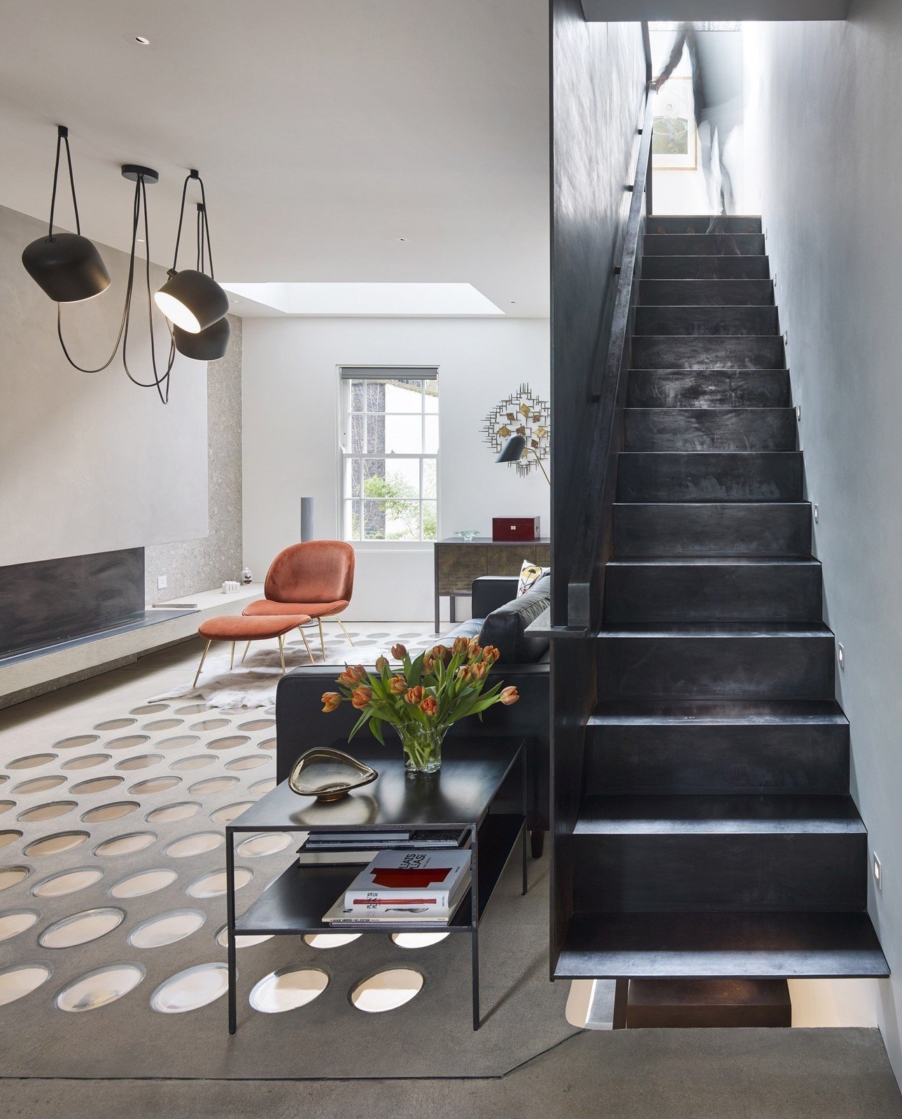 Photo 15 Of 26 In Flos Aim Multipoint Pendant Light Dwell Staircase London Based Studio Ama Uses Perforated Solid Steel Plates To Transform This Five Swipe For Next Flos Aim Multipoint Pendant Light