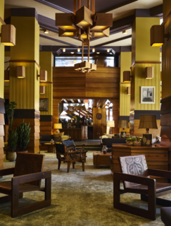 A 1920s Office Building Is Revamped as a Craftsman-Inspired Hotel in Los Angeles - Photo 1 of 10 - The Freehand LA lobby welcomes visitors with an evocative, American craftsman vibe.