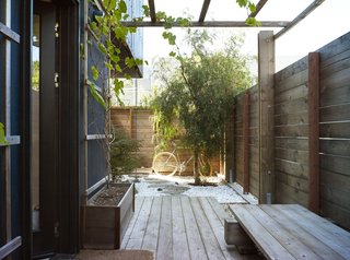 Moving the entrance off the street to the rear of the house allowed for the creation of a diminutive side yard.
